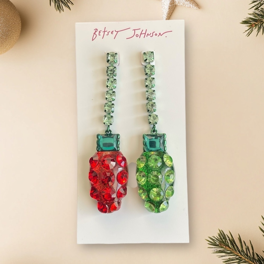 Betsey Johnson Red and Green Drop Light Bulb Earrings